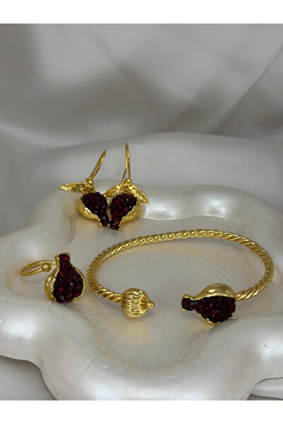 ZS Aksesuar Women's Gold Color Pomegranate Figured Red Zircon Stone Handcuff ...