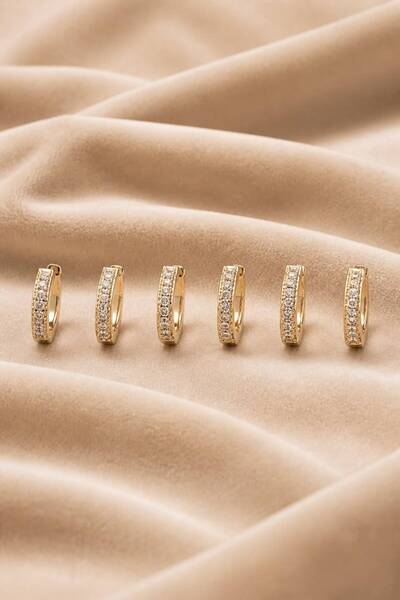 LYKOS Gold Color Zircon Stone Hoop Women's Earring Set