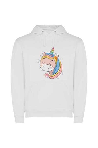 iLovePrints Magical Rainbow Unicorn Φούτερ με κουκούλα σε χρώμα Λευκό