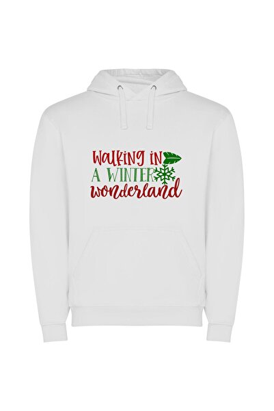 iLovePrints Enchanting Winter Wanderlust Φούτερ με κουκούλα σε χρώμα Λευκό