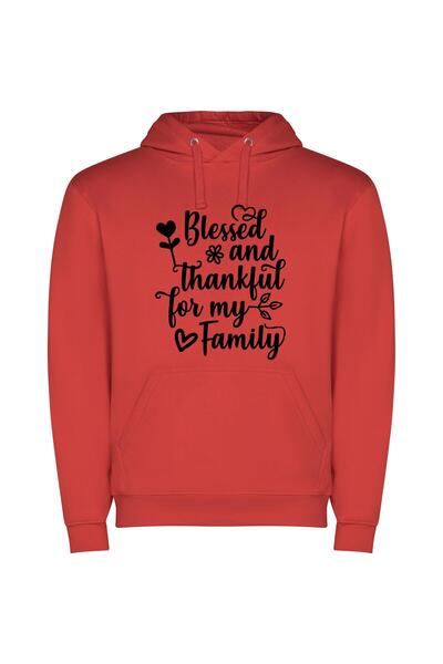 iLovePrints Family's Blessed Love: Graphic Φούτερ με κουκούλα σε χρώμα Κόκκινο