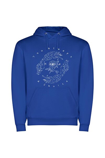iLovePrints Monochrome Floral Embrace Φούτερ με κουκούλα σε χρώμα Μπλε