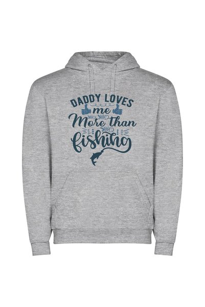 iLovePrints Daddy's Fishing Love: High-Quality Φούτερ με κουκούλα σε χρώμα Γκρι