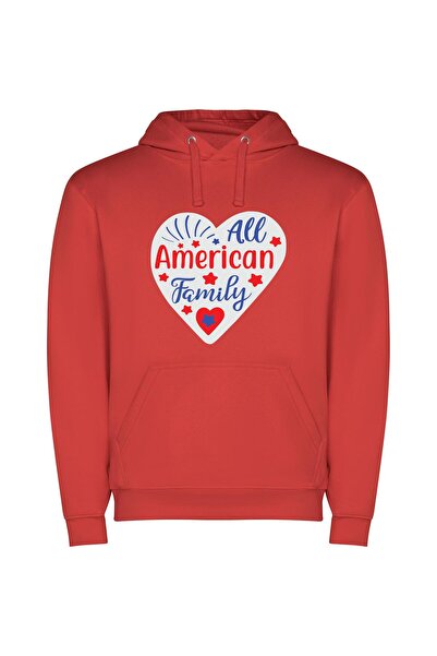 iLovePrints Vibrant Americana Family Sticker Φούτερ με κουκούλα σε χρώμα Κόκκινο