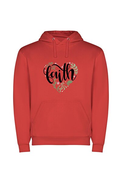 iLovePrints Floral Faith Lettering Φούτερ με κουκούλα σε χρώμα Κόκκινο