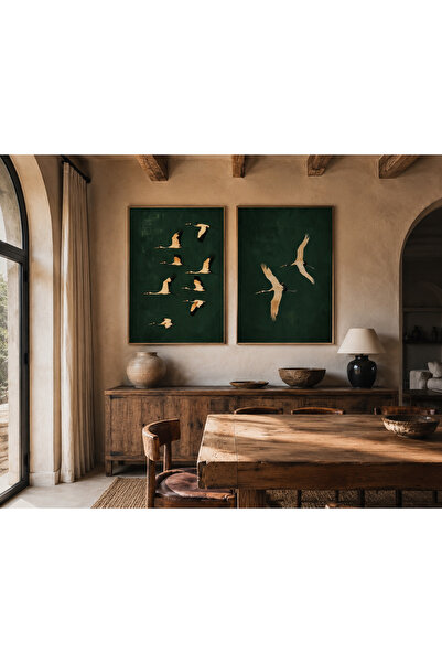 Boho wellness studio Ahşap Çerçeveli Dijital Baskı Turna Kuşları Poster Seti ...