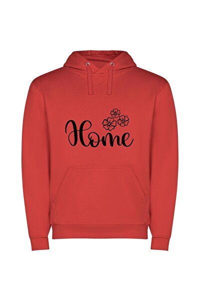 iLovePrints Floral Home Harmony Φούτερ με κουκούλα σε χρώμα Κόκκινο