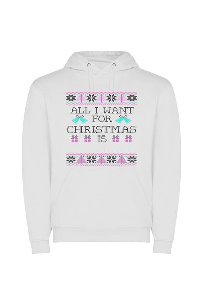 iLovePrints Elegant Festive Pixel Art Φούτερ με κουκούλα σε χρώμα Λευκό