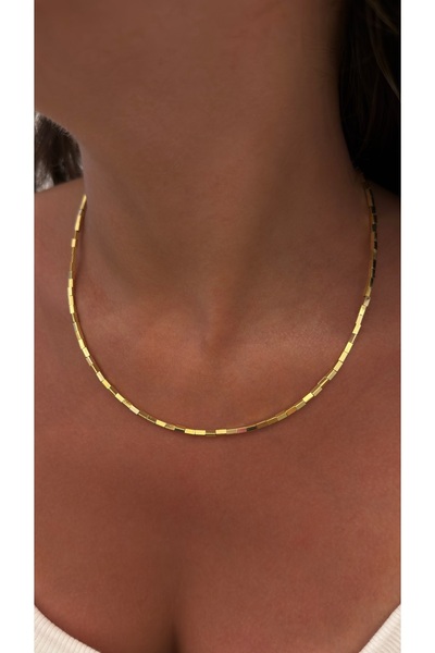 Glowisters Jewelry Kadın Dikdörtgen Çubuk Kolye | Çelik Üzeri 14K Altın Kaplama