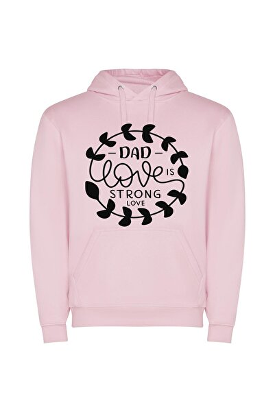 iLovePrints Strong Love, Minimalist Stencil Φούτερ με κουκούλα σε χρώμα Ροζ