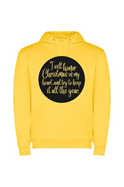 iLovePrints Everlasting Christmas Spirit Φούτερ με κουκούλα σε χρώμα Κίτρινο