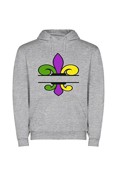 iLovePrints Colorful Fleur de Lis Φούτερ με κουκούλα σε χρώμα Γκρι