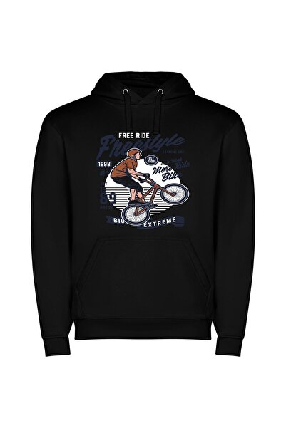 iLovePrints Bike Mania: Digital Chic Φούτερ με κουκούλα σε χρώμα Μαύρο