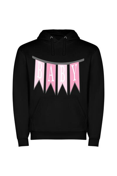 iLovePrints Baby Blissful Pink Haven Φούτερ με κουκούλα σε χρώμα Μαύρο