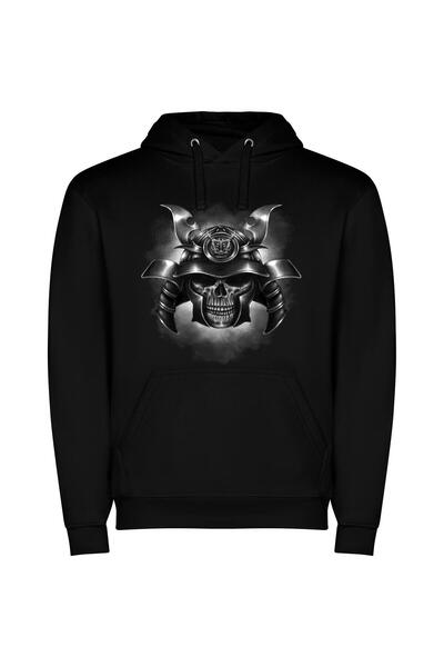 iLovePrints Ink Samurai Skull: Inspired Φούτερ με κουκούλα σε χρώμα Μαύρο