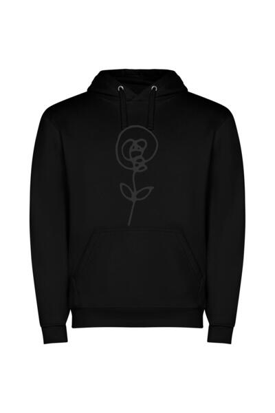 iLovePrints Whimsical Line Blossom Φούτερ με κουκούλα σε χρώμα Μαύρο