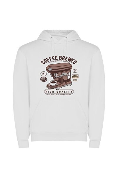 iLovePrints Coffee Elixir: Retro Brew Φούτερ με κουκούλα σε χρώμα Λευκό