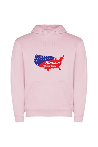 iLovePrints USA: Happy Day Map Φούτερ με κουκούλα σε χρώμα Ροζ
