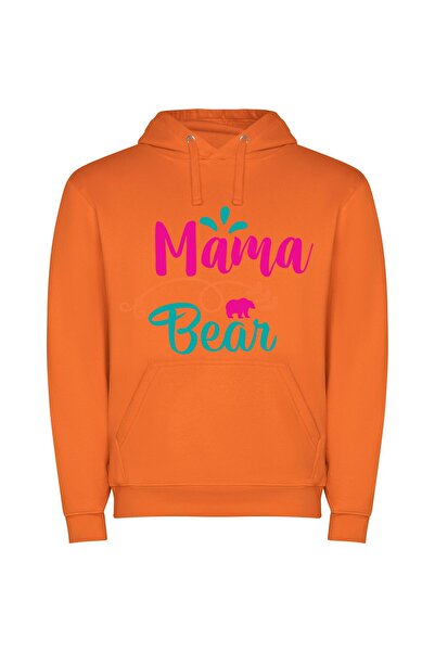 iLovePrints Maternal Marvel: Mama Bear Φούτερ με κουκούλα σε χρώμα Πορτοκαλί