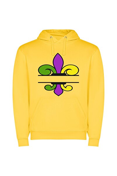 iLovePrints Colorful Fleur de Lis Φούτερ με κουκούλα σε χρώμα Κίτρινο