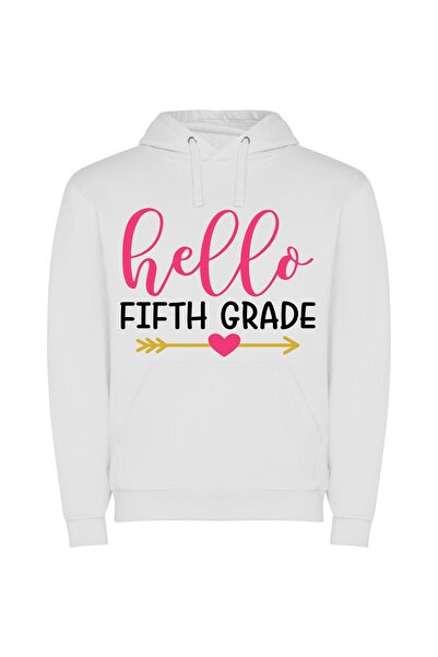 iLovePrints Fifth Grade Greetings Φούτερ με κουκούλα σε χρώμα Λευκό