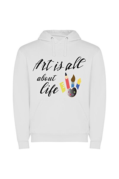 iLovePrints Vivid Life Through Art Φούτερ με κουκούλα σε χρώμα Λευκό