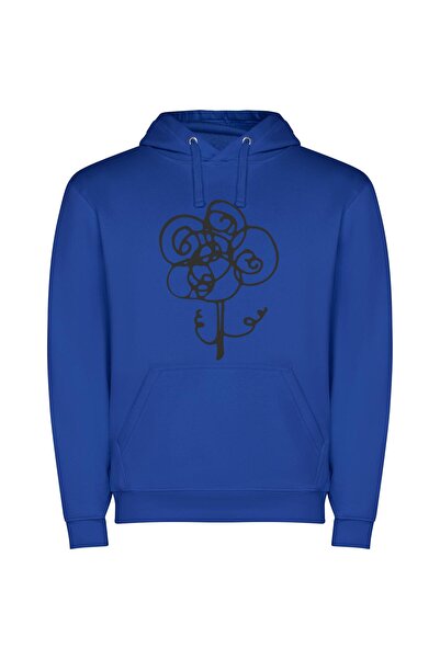 iLovePrints Monochromatic Floral Masterpiece Φούτερ με κουκούλα σε χρώμα Μπλε