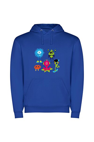 iLovePrints Monsters United: Charming Cartoons Φούτερ με κουκούλα σε χρώμα Μπλε