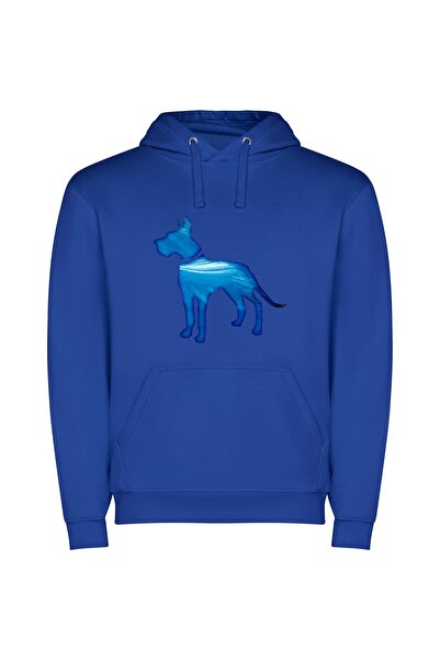iLovePrints Blue Holo Dog Portrait Φούτερ με κουκούλα σε χρώμα Μπλε