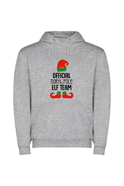 iLovePrints North Pole Elf Crew Φούτερ με κουκούλα σε χρώμα Γκρι