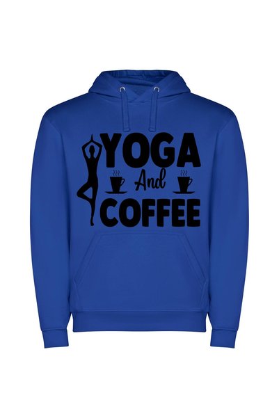 iLovePrints Elegant Yoga & Coffee Φούτερ με κουκούλα σε χρώμα Μπλε