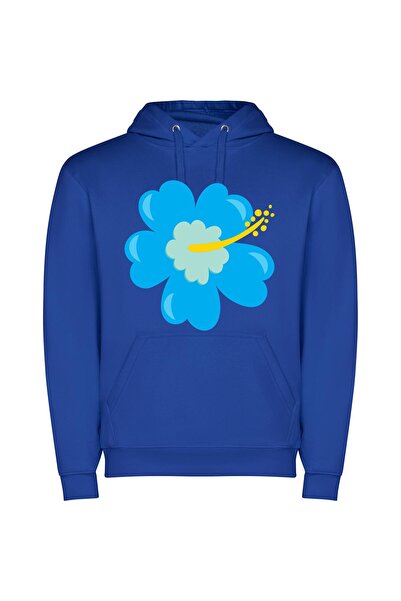 iLovePrints Blue Bloom Extravaganza Φούτερ με κουκούλα σε χρώμα Μπλε