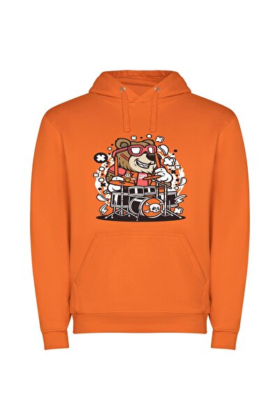 iLovePrints Drumming Samurai: Bear Art Φούτερ με κουκούλα σε χρώμα Πορτοκαλί