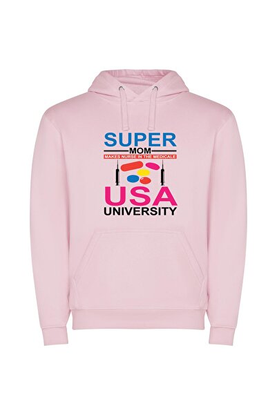 iLovePrints Supermom Med USA: Supermodel Nurse Φούτερ με κουκούλα σε χρώμα Ροζ