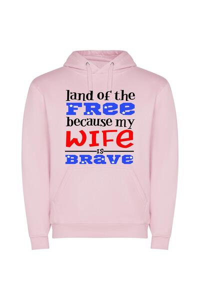 iLovePrints BRAVE & PATRIOTIC WIFE Φούτερ με κουκούλα σε χρώμα Ροζ