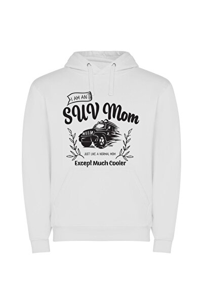 iLovePrints SUV Mom: Cool, Chic Φούτερ με κουκούλα σε χρώμα Λευκό