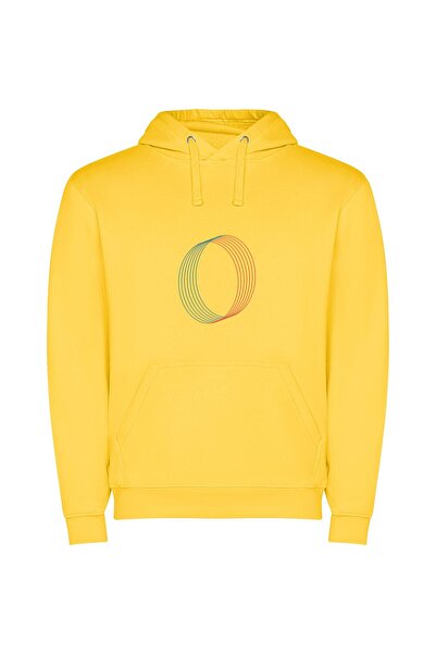 iLovePrints Tricolor Minimalist Emblem Φούτερ με κουκούλα σε χρώμα Κίτρινο