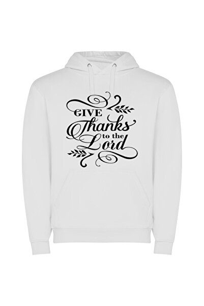 iLovePrints B&W Lord's Gratitude Art Φούτερ με κουκούλα σε χρώμα Λευκό