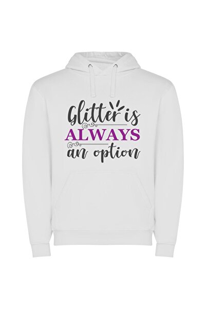 iLovePrints Glamour in Every Glitter Φούτερ με κουκούλα σε χρώμα Λευκό