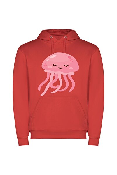 iLovePrints Jellyfish Extravaganza Φούτερ με κουκούλα σε χρώμα Κόκκινο