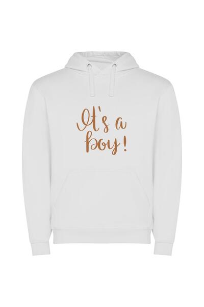 iLovePrints In Blue: It's a Boy! Φούτερ με κουκούλα σε χρώμα Λευκό