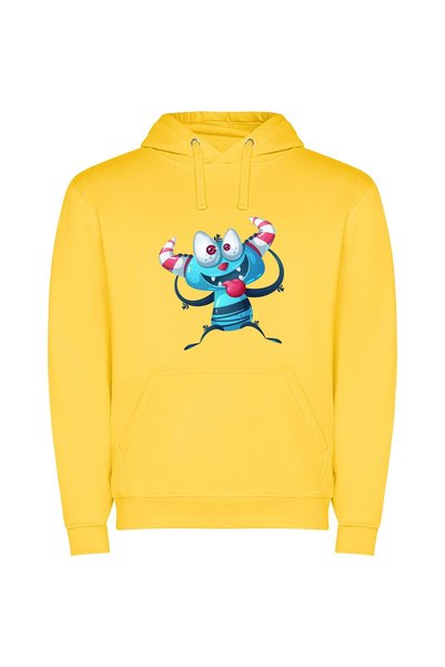 iLovePrints Charming Cartoon Creature Φούτερ με κουκούλα σε χρώμα Κίτρινο