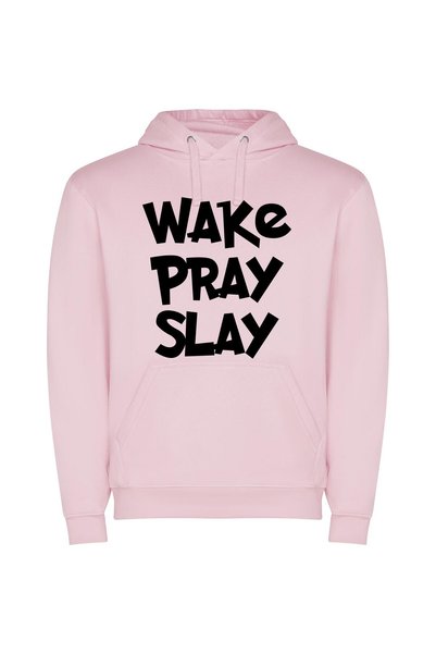 iLovePrints Slay, Pray, Rise: Monochrome Φούτερ με κουκούλα σε χρώμα Ροζ