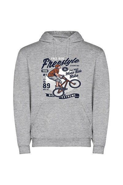 iLovePrints Bike Mania: Digital Chic Φούτερ με κουκούλα σε χρώμα Γκρι