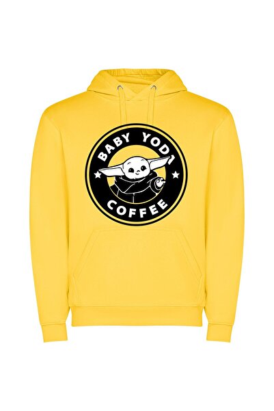 iLovePrints Coffee's Cute Yoda Icon Φούτερ με κουκούλα σε χρώμα Κίτρινο