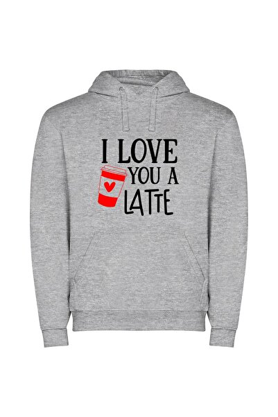 iLovePrints Latte Love Letters Φούτερ με κουκούλα σε χρώμα Γκρι