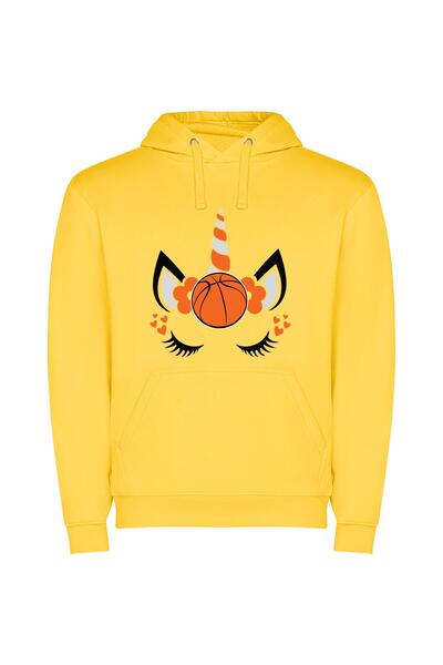 iLovePrints Unicorn Horned Hoops Hero Φούτερ με κουκούλα σε χρώμα Κίτρινο