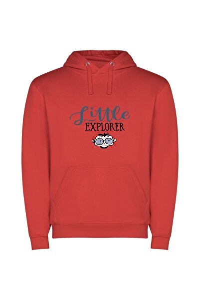 iLovePrints Adventurous Little Explorers Φούτερ με κουκούλα σε χρώμα Κόκκινο