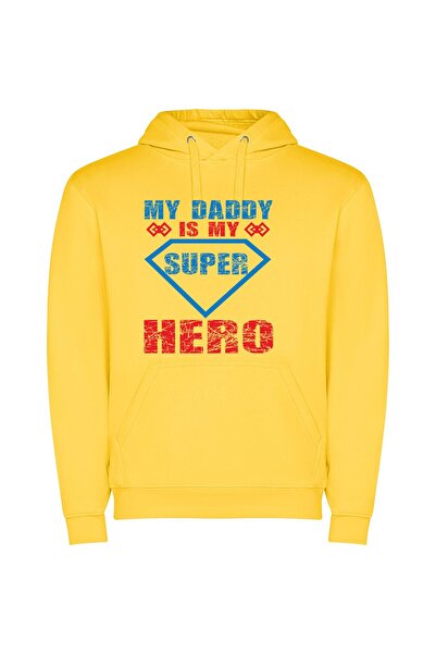 iLovePrints Superhero Dad: My Champion Φούτερ με κουκούλα σε χρώμα Κίτρινο