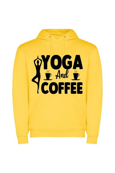 iLovePrints Elegant Yoga & Coffee Φούτερ με κουκούλα σε χρώμα Κίτρινο